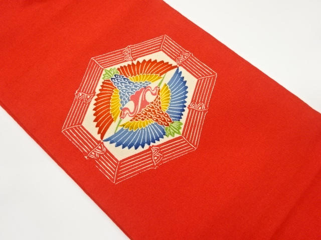 上代紬亀甲に向かい鶴模様織出し名古屋帯